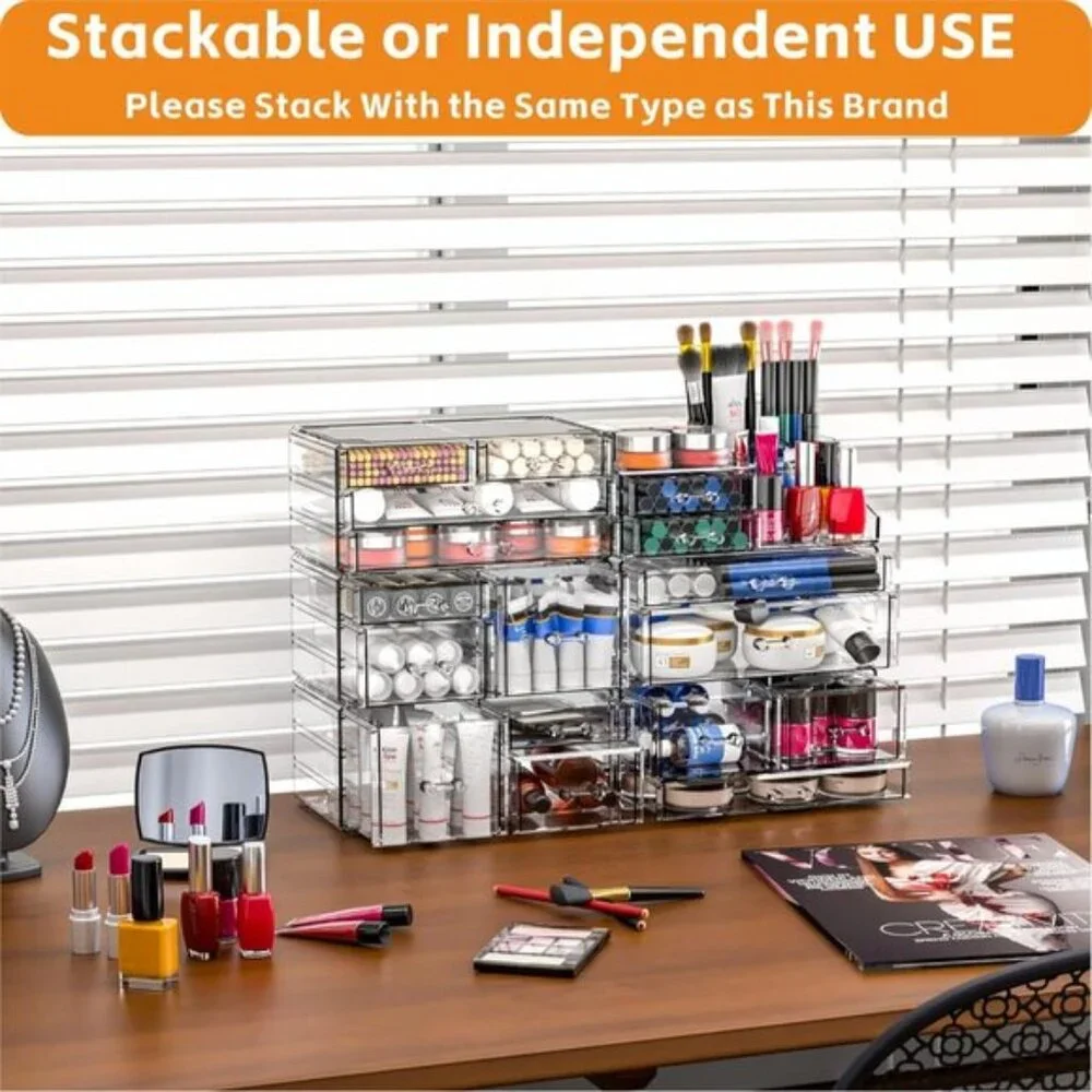 Clear Makeup Organizer, 8-Drawer Stackable Vanity Storage for Skincare & More